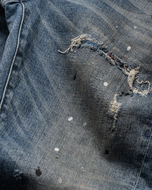 Purple Brand Low Rise Skinny Leg Plaid Paint Repair Jean - Mid Indigo