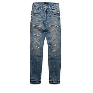 Purple Brand Low Rise Skinny Leg Plaid Paint Repair Jean - Mid Indigo