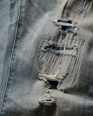 Purple Brand Low Rise Flared Leg Rip and Repair Jean - Light Indigo
