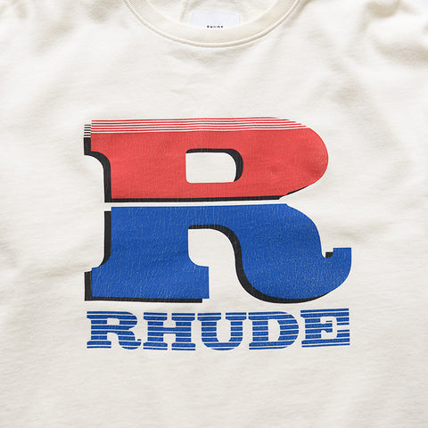 Rhude Split Petrol Logo L/S Tee - Vintage White/Red
