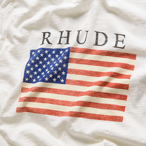 Rhude USA Flag Slub Tee - Vintage White