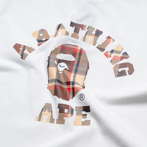 A Bathing Ape Bape Check College Tee - White/Red