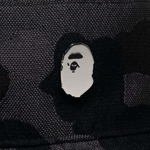 A Bathing Ape Camo Metal Logo Pin Bucket Hat - Black