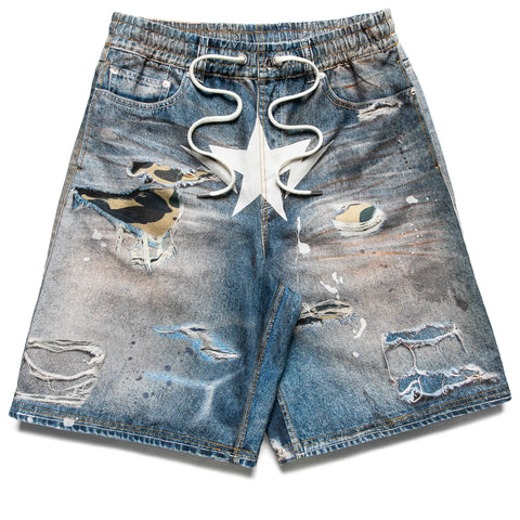 A Bathing Ape Bape Sta Fake Print Shorts - Light Indigo