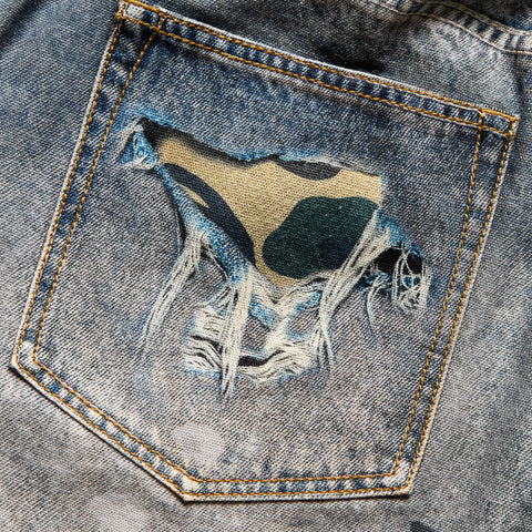 A Bathing Ape Bape Sta Fake Print Shorts - Light Indigo