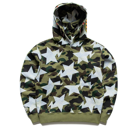 A Bathing Ape Sta Over Print 1st Camo Shark Pullover Hoodie - Green