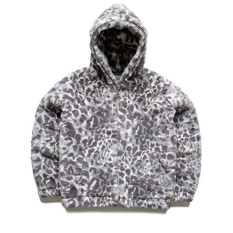 A Bathing Ape Wild Leopard Pattern Faux Fur Shark Full Zip Jacket - Gray
