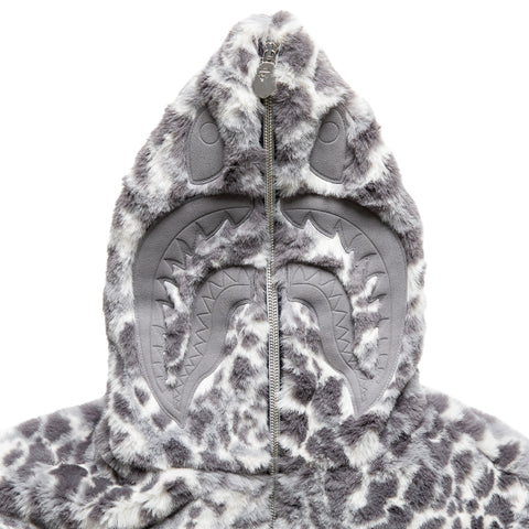 A Bathing Ape Wild Leopard Pattern Faux Fur Shark Full Zip Jacket - Gray