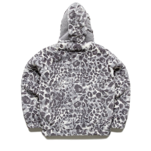 A Bathing Ape Wild Leopard Pattern Faux Fur Shark Full Zip Jacket - Gray