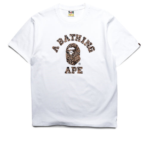 A Bathing Ape Wild Leopard Pattern College Tee - White/Beige