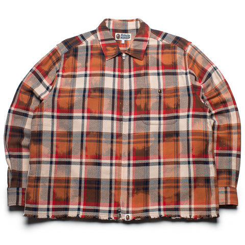 A Bathing Ape Bleached Bape Check Zip Shirt - Red