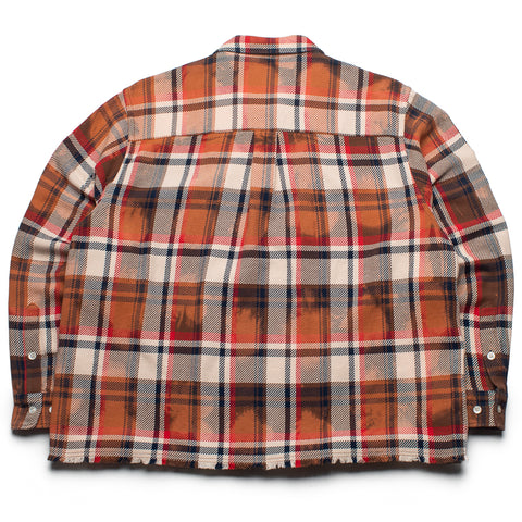 A Bathing Ape Bleached Bape Check Zip Shirt - Red