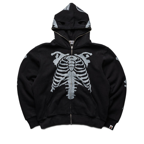 A Bathing Ape Skeleton Shark Heavy Washed Full Zip Hoodie - Black