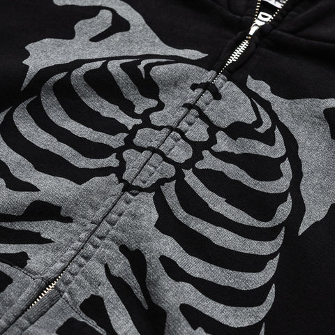 A Bathing Ape Skeleton Shark Heavy Washed Full Zip Hoodie - Black