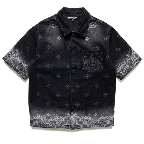 Criminal Damage Laser Print Denim Shirt - Washed Black