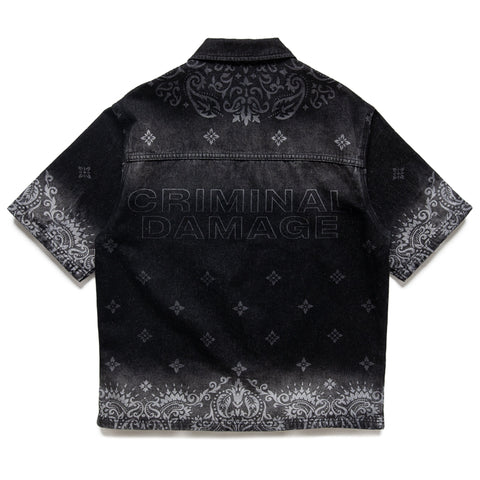 Criminal Damage Laser Print Denim Shirt - Washed Black