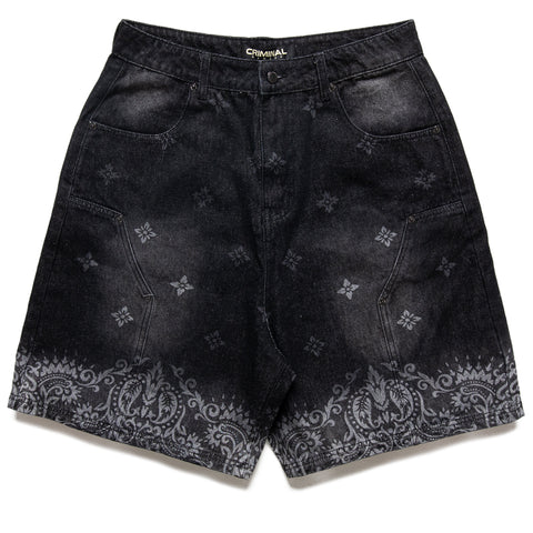 Criminal Damage Laser Print Denim Shorts - Washed Black