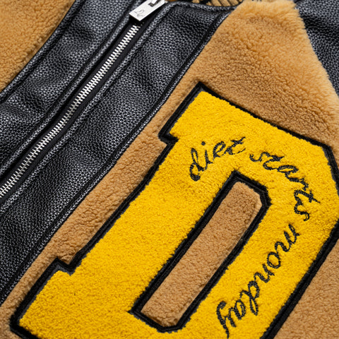 Diet Starts Monday Sherpa Varsity Jacket - Black/Yellow