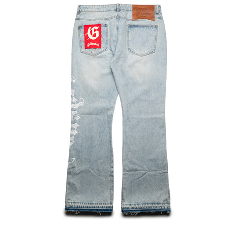 Godspeed New York Printed OG Logo Flared Denim - Blue