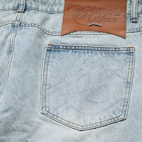Godspeed New York Printed OG Logo Flared Denim - Blue