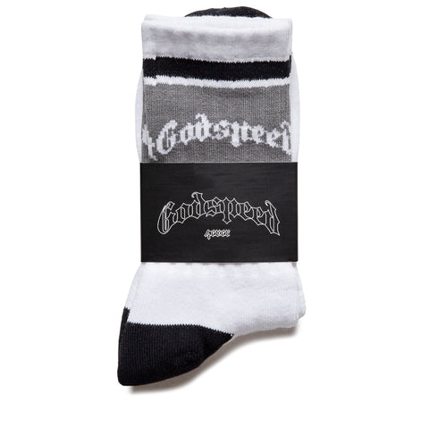 Godspeed New York OG Logo Striped Socks - White/Grey