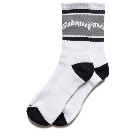Godspeed New York OG Logo Striped Socks - White/Grey