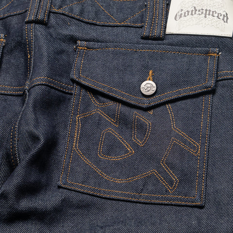 Godspeed New York Rockstar Flare Cargo Denim - Raw Blue