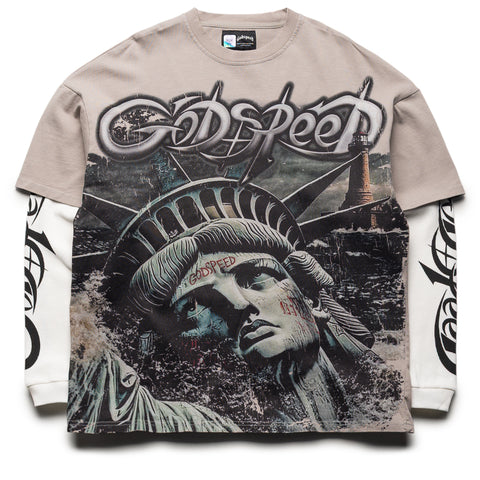 Godspeed New York Sunken Liberty 2 Layered Tee - Stone Grey
