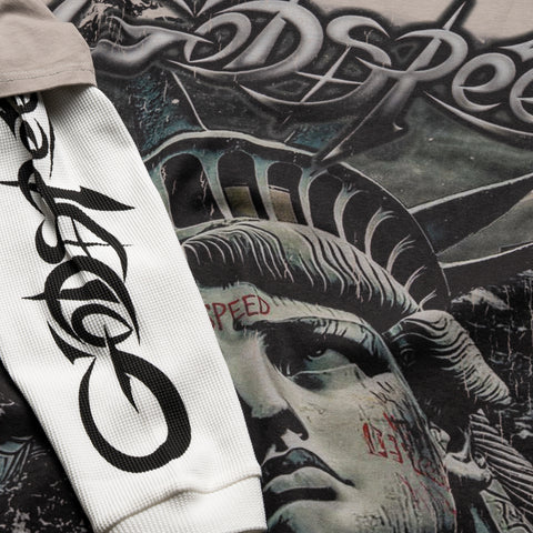 Godspeed New York Sunken Liberty 2 Layered Tee - Stone Grey