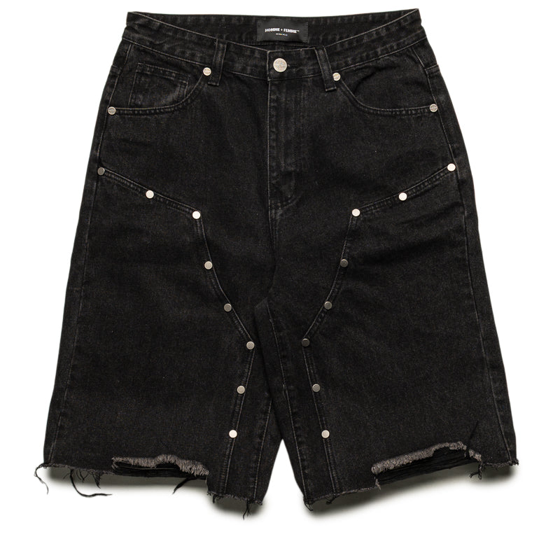 Homme Femme Arsenal Studded Denim Shorts - Black – Sneaker Politics