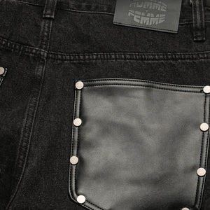 Homme Femme Arsenal Studded Denim Shorts - Black