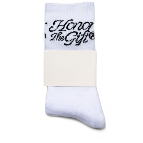 Honor The Gift Script Sock - White