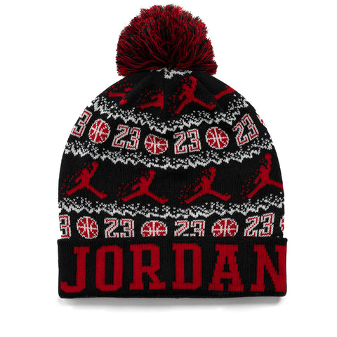 Jordan Peak Pom Beanie - Black/Gym Red