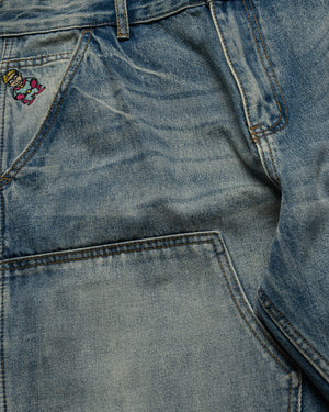 KidSuper Eye Badge Washed Double Knee Pant - Washed Blue