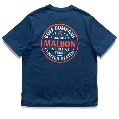 Malbon Golf In Golf We Trust Tee - Navy