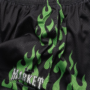 Market Toxic Flames Mesh Shorts - Black/Green