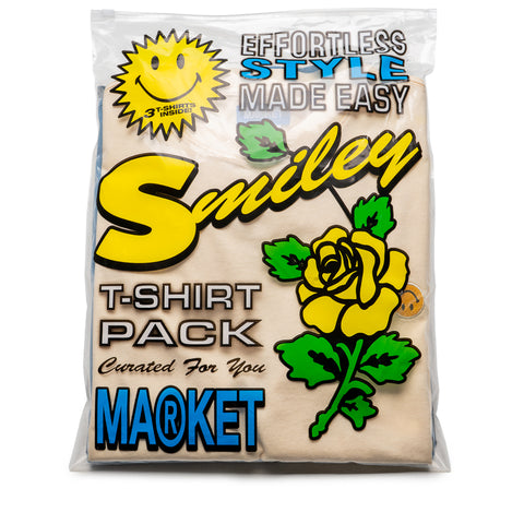 Market Smiley Sun Fade Tee 3-Pack - Sky Blue/Jet Set Black/Butter Cream
