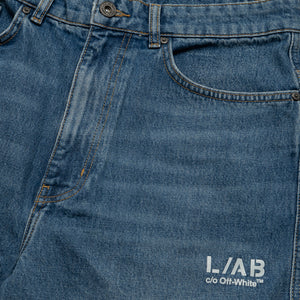 L/AB c/o Off-White Diagonal Denim Short - Steel Indigo