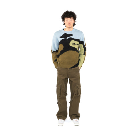 Flaneur Knitted Swirl Sweater - Khaki