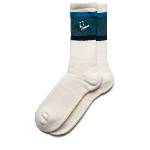 Parra Signature Striped Crew Socks - Mallard Green