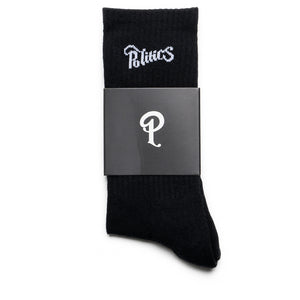 Politics Script Logo Socks - Black