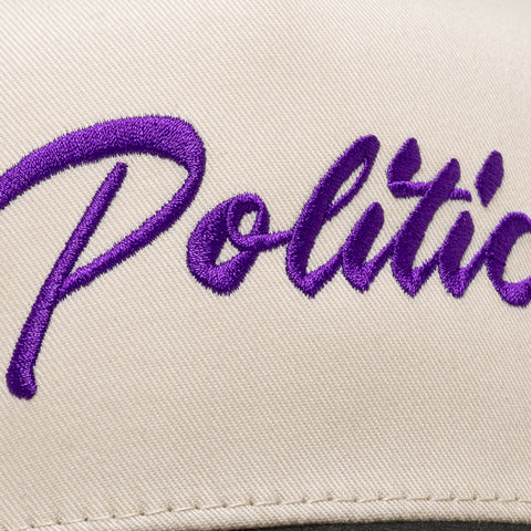 Politics Script A-Frame Snapback - Cream/Purple