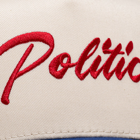 Politics Script A-Frame Snapback - Cream/Blue