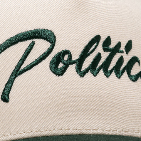 Politics Script A-Frame Snapback - Cream/Green