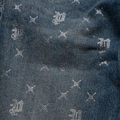 Purple Brand Mid Rise Slim Straight Leg Vintage Monogram Bling Jean - Mid Indigo