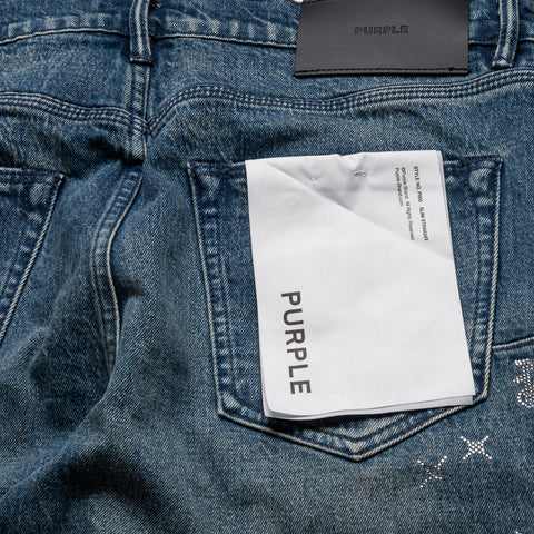 Purple Brand Mid Rise Slim Straight Leg Vintage Monogram Bling Jean - Mid Indigo