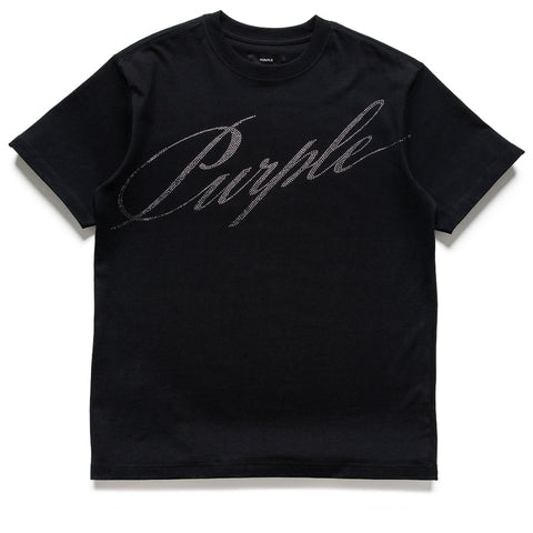 Purple Brand Crystal Slanted Script Tee - Black
