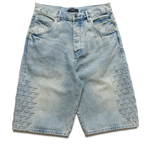 Purple Brand Monogram Embossed Denim Shorts - Light Indigo