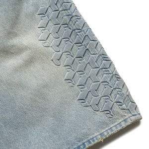 Purple Brand Monogram Embossed Denim Shorts - Light Indigo