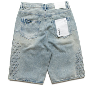 Purple Brand Monogram Embossed Denim Shorts - Light Indigo